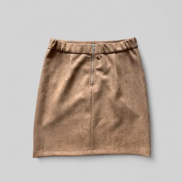 Simplee Skirt Womens Medium Brown Faux Suede High Waist Mini Stretch Zip Modern - Picture 2 of 6